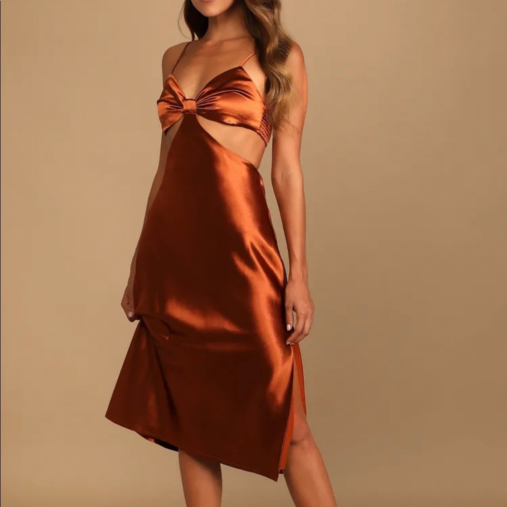 Lulu’s Rust Satin Cutout Dress NWT
